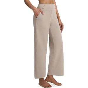 imagebaleaf Womens Wide Leg Yoga Pants 28 Dress Work Pants with Pockets Stretch High Waist Casual PantsKhaki