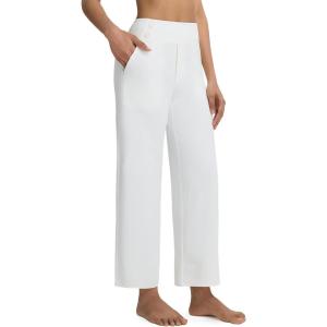 imagebaleaf Womens Wide Leg Yoga Pants 28 Dress Work Pants with Pockets Stretch High Waist Casual PantsStar White