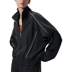 imagebaleaf Womens Yoga Loose Fit HalfZip Pullover HoodieBlack