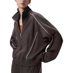 imagebaleaf Womens Yoga Loose Fit HalfZip Pullover HoodieDark Brown