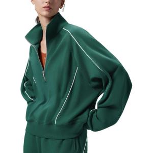 imagebaleaf Womens Yoga Loose Fit HalfZip Pullover HoodieDark Green