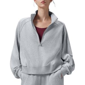imagebaleaf Womens Yoga Loose Fit HalfZip Pullover HoodieHeather Light Gray