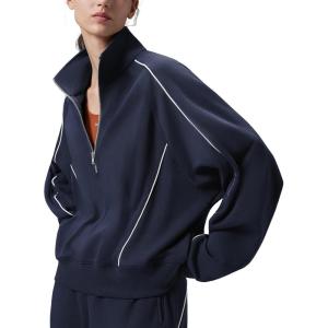 imagebaleaf Womens Yoga Loose Fit HalfZip Pullover HoodieNavy Blue