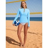 image:imagebaleaf Half Zip UPF50 Rash Guard for Women Long Sleeve Sun Protection Swim Shirts Quick Dry Swimsuits Top with Thumb HoleBlue