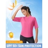 image:imagebaleaf Womens Cycling Jersey Half Sleeve Bike Shirts Quick Dry Half Zip Biking Tops UPF 50 Pockets Workout Runing HikingPink