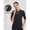 image:imagebaleaf Womens Golf Shirts Half Sleeve Elbow Length Sleeves Polo Tops Workout Athletic Collared Quarter Zip V Neck UPFBlack