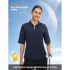 image:imagebaleaf Womens Golf Shirts Half Sleeve Elbow Length Sleeves Polo Tops Workout Athletic Collared Quarter Zip V Neck UPFNavy Blue