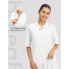 image:imagebaleaf Womens Golf Shirts Half Sleeve Elbow Length Sleeves Polo Tops Workout Athletic Collared Quarter Zip V Neck UPFStar White