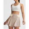 image:imagebaleaf Womens Tennis Skirts Double Ruffle Athletic Pleated Skirt with 2 Pockets High Waisted Tummy Control Golf SkortsKhaki