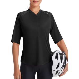 image:imagebaleaf Womens Cycling Jersey Half Sleeve Bike Shirts Quick Dry Half Zip Biking Tops UPF 50 Pockets Workout Runing HikingBlack