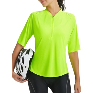 image:imagebaleaf Womens Cycling Jersey Half Sleeve Bike Shirts Quick Dry Half Zip Biking Tops UPF 50 Pockets Workout Runing HikingFluorescent Green
