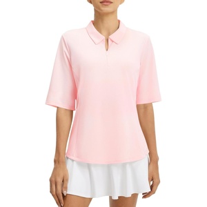 image:imagebaleaf Womens Golf Shirts Half Sleeve Elbow Length Sleeves Polo Tops Workout Athletic Collared Quarter Zip V Neck UPFLight Pink