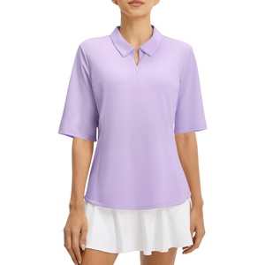 image:imagebaleaf Womens Golf Shirts Half Sleeve Elbow Length Sleeves Polo Tops Workout Athletic Collared Quarter Zip V Neck UPFLight Purple