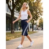 image:imagebaleaf Womens 15 Long Shorts Below The Knee Bermuda Capris Quick Dry Lightweight Elastic Waist with Pockets Running CasualNavy Blue