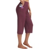 image:imagebaleaf Capris for Women with Pockets Yoga Capri Pants High Waist Straight Leg for Casual Summer PantWine Red