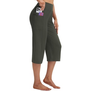image:imagebaleaf Capris for Women with Pockets Yoga Capri Pants High Waist Straight Leg for Casual Summer PantArmy Green