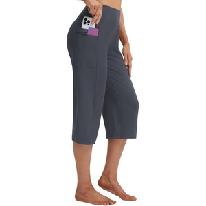 image:imagebaleaf Capris for Women with Pockets Yoga Capri Pants High Waist Straight Leg for Casual Summer PantDark Gray