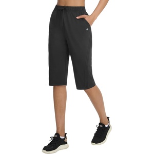 image:imagebaleaf Womens 15 Long Shorts Below The Knee Bermuda Capris Quick Dry Lightweight Elastic Waist with Pockets Running CasualAll Black