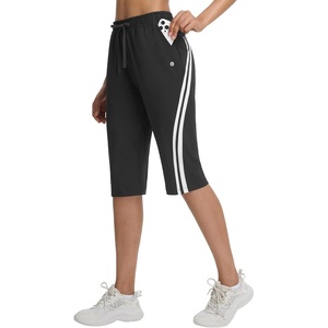 image:imagebaleaf Womens 15 Long Shorts Below The Knee Bermuda Capris Quick Dry Lightweight Elastic Waist with Pockets Running CasualBlack