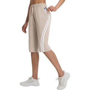 image:imagebaleaf Womens 15 Long Shorts Below The Knee Bermuda Capris Quick Dry Lightweight Elastic Waist with Pockets Running CasualKhaki