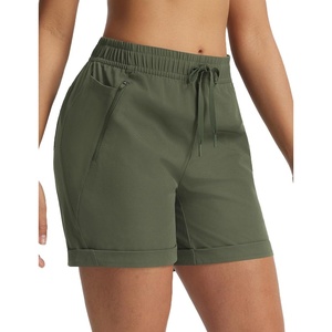 image:imagebaleaf Womens Hiking Shorts 5 Lightweight Quick Dry Travel Shorts with Zipper Pockets for Golf Walking Summer WearArmy Green