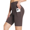 image:imagebaleaf Womens 8 5 3 Biker Shorts High Waist Yoga Workout Gym Running Volleyball Spandex Shorts with PocketsBrownstretchierlycra