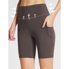 image:imagebaleaf Womens 8 5 3 Biker Shorts High Waist Yoga Workout Gym Running Volleyball Spandex Shorts with PocketsBrownstretchierlycra