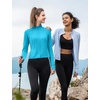 image:imagebaleaf Womens UPF 50 Sun Crop Shirt with Pockets Full Zip Cooling Quick Dry Long Sleeve Jacket for Golf HikingGlacier Blue