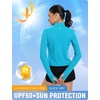 image:imagebaleaf Womens UPF 50 Sun Crop Shirt with Pockets Full Zip Cooling Quick Dry Long Sleeve Jacket for Golf HikingGlacier Blue