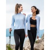 image:imagebaleaf Womens UPF 50 Sun Crop Shirt with Pockets Full Zip Cooling Quick Dry Long Sleeve Jacket for Golf HikingLight Blue