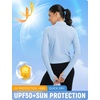 image:imagebaleaf Womens UPF 50 Sun Crop Shirt with Pockets Full Zip Cooling Quick Dry Long Sleeve Jacket for Golf HikingLight Blue