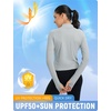 image:imagebaleaf Womens UPF 50 Sun Crop Shirt with Pockets Full Zip Cooling Quick Dry Long Sleeve Jacket for Golf HikingLight Gray