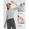 image:imagebaleaf Womens UPF 50 Sun Crop Shirt with Pockets Full Zip Cooling Quick Dry Long Sleeve Jacket for Golf HikingLight Gray