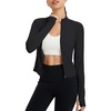 image:imagebaleaf Womens UPF 50 Sun Crop Shirt with Pockets Full Zip Cooling Quick Dry Long Sleeve Jacket for Golf HikingBlack