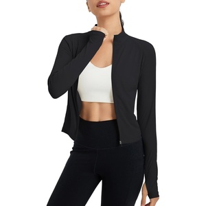 image:imagebaleaf Womens UPF 50 Sun Crop Shirt with Pockets Full Zip Cooling Quick Dry Long Sleeve Jacket for Golf HikingBlack