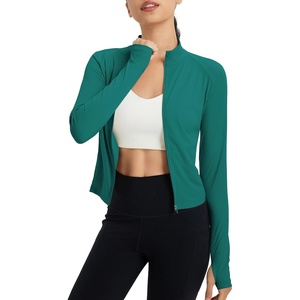image:imagebaleaf Womens UPF 50 Sun Crop Shirt with Pockets Full Zip Cooling Quick Dry Long Sleeve Jacket for Golf HikingGreen