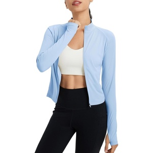image:imagebaleaf Womens UPF 50 Sun Crop Shirt with Pockets Full Zip Cooling Quick Dry Long Sleeve Jacket for Golf HikingLight Blue