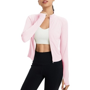 image:imagebaleaf Womens UPF 50 Sun Crop Shirt with Pockets Full Zip Cooling Quick Dry Long Sleeve Jacket for Golf HikingLight Pink