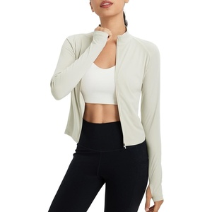 image:imagebaleaf Womens UPF 50 Sun Crop Shirt with Pockets Full Zip Cooling Quick Dry Long Sleeve Jacket for Golf HikingRaw Linen