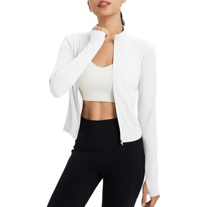 image:imagebaleaf Womens UPF 50 Sun Crop Shirt with Pockets Full Zip Cooling Quick Dry Long Sleeve Jacket for Golf HikingUltra White