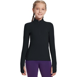 image:imagebaleaf Girls Long Sleeve Shirts Fleece Jacket Fall Half Zip Pullover Kids Sweatshirts Athletic Thermal CoatAblack