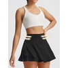 image:imagebaleaf Womens Tennis Skirts Double Ruffle Athletic Pickleball Mini Skirt with Pockets High Waisted Tummy Control UPF50Black