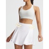 image:imagebaleaf Womens Tennis Skirts Double Ruffle Athletic Pickleball Mini Skirt with Pockets High Waisted Tummy Control UPF50White