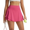 image:imagebaleaf Womens Tennis Skirts Double Ruffle Athletic Pickleball Mini Skirt with Pockets High Waisted Tummy Control UPF50Pink