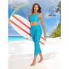 image:imagebaleaf Womens 20 High Waisted Swim Pants 2025 Long Swim Capris UPF50 Swimsuit with Liner and PocketsGlacier Blue