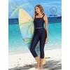 image:imagebaleaf Womens 20 High Waisted Swim Pants 2025 Long Swim Capris UPF50 Swimsuit with Liner and PocketsNavy
