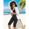 image:imagebaleaf Womens Long Shorts Quick Dry 15 Swim Pants with Liner UPF50 Swim Capris with PocketsBlack
