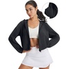 image:imagebaleaf Womens Sun Jackets Packable Long Sleeve Lightweight Crop Windbreak UV Shirt UPF 50 Zip Up Sun Hoodie Athletic HikingBlack