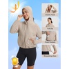 image:imagebaleaf Womens Sun Jackets Packable Long Sleeve Lightweight Crop Windbreak UV Shirt UPF 50 Zip Up Sun Hoodie Athletic HikingKhaki