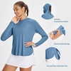 image:imagebaleaf Womens UPF 50 Sun Shirt with Hoodie SPF Long Sleeve UV Protection Clothing Hiking Fishing Outdoor LightweightHeather Light Blue